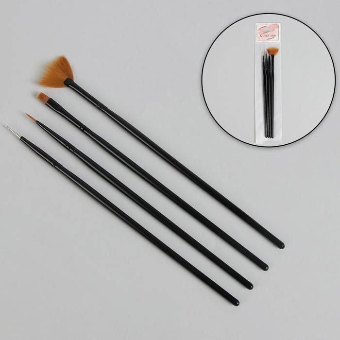 Set of brushes for nail extension and design, 4 pcs, 18.5 cm, black