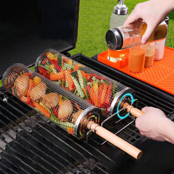 304 Stainless Steel Rolling Grilling Tube Net Mesh Accessories For Vegetables Shrimp Gifts For Men Dad Outdoor BBQ Camp