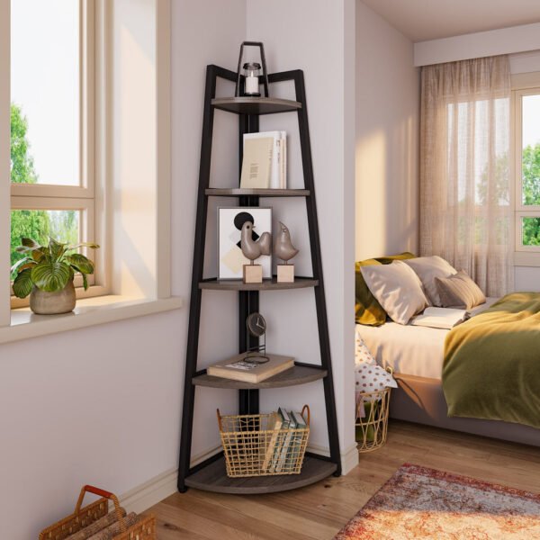 5-Tier Corner Shelf, 70" Tall Corner Ladder Shelf Small Bookshelf