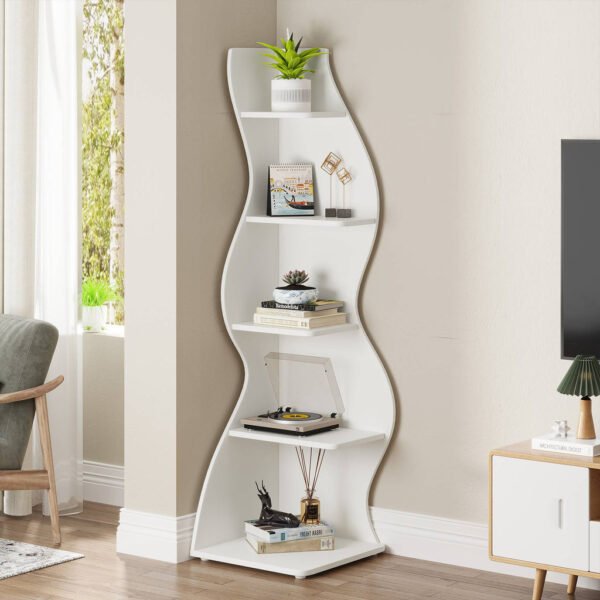 5-Tier Corner Shelf, Modern Wall Corner Bookshelf Bookcase