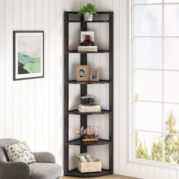 6-Tier Corner Shelf, Small Corner Bookshelf Storage Rack