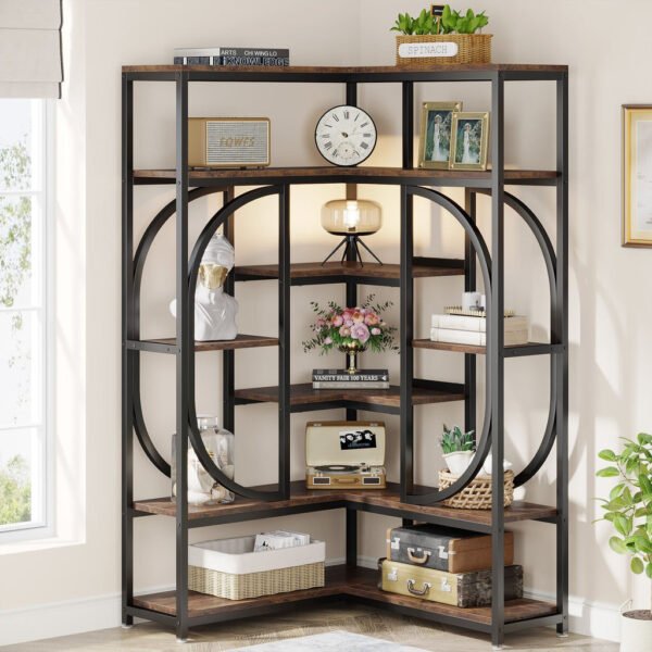 7-Shelf Corner Bookshelf, L-Shaped Bookcase Display Rack