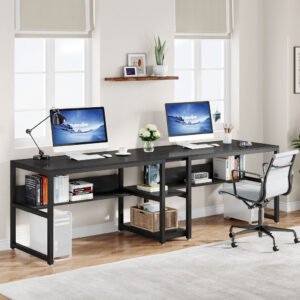 78.7" Two Person Desk, Double Computer Desk with Bookshelf