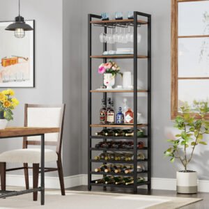 9-Tier Wine Rack, 20 Bottle Wine Bar Cabinet with Glass Holder