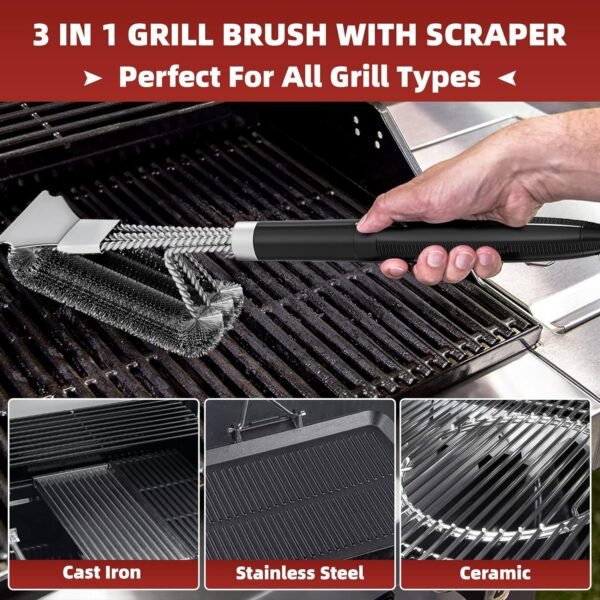 Grill Brush And Scraper With Deluxe Handle Safe Wire Grill Brush BBQ Cleaning Brush Grill Grate Cleaner