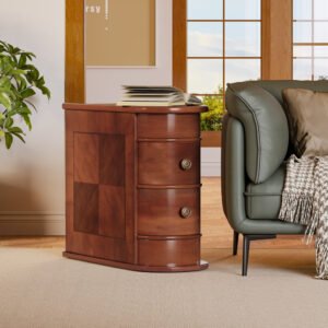 Wood End Table, Narrow Side Table Nightstand with 2 Drawers